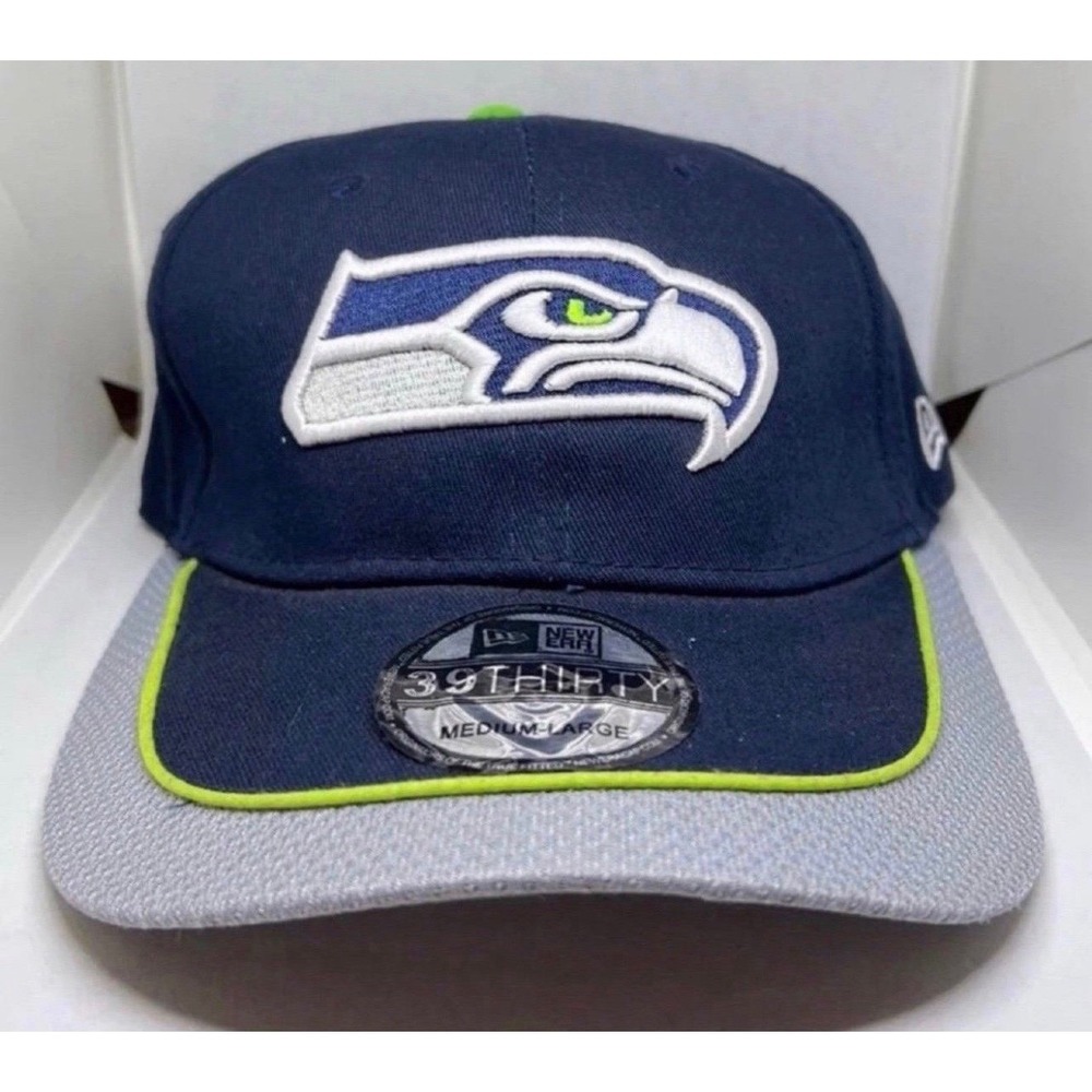 New‎ Era Seahawks 39THIRTY Stretch Fit Cap Navy/Gray M/L NFL Hat